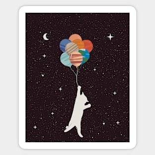 Cat and planet balloon Sticker